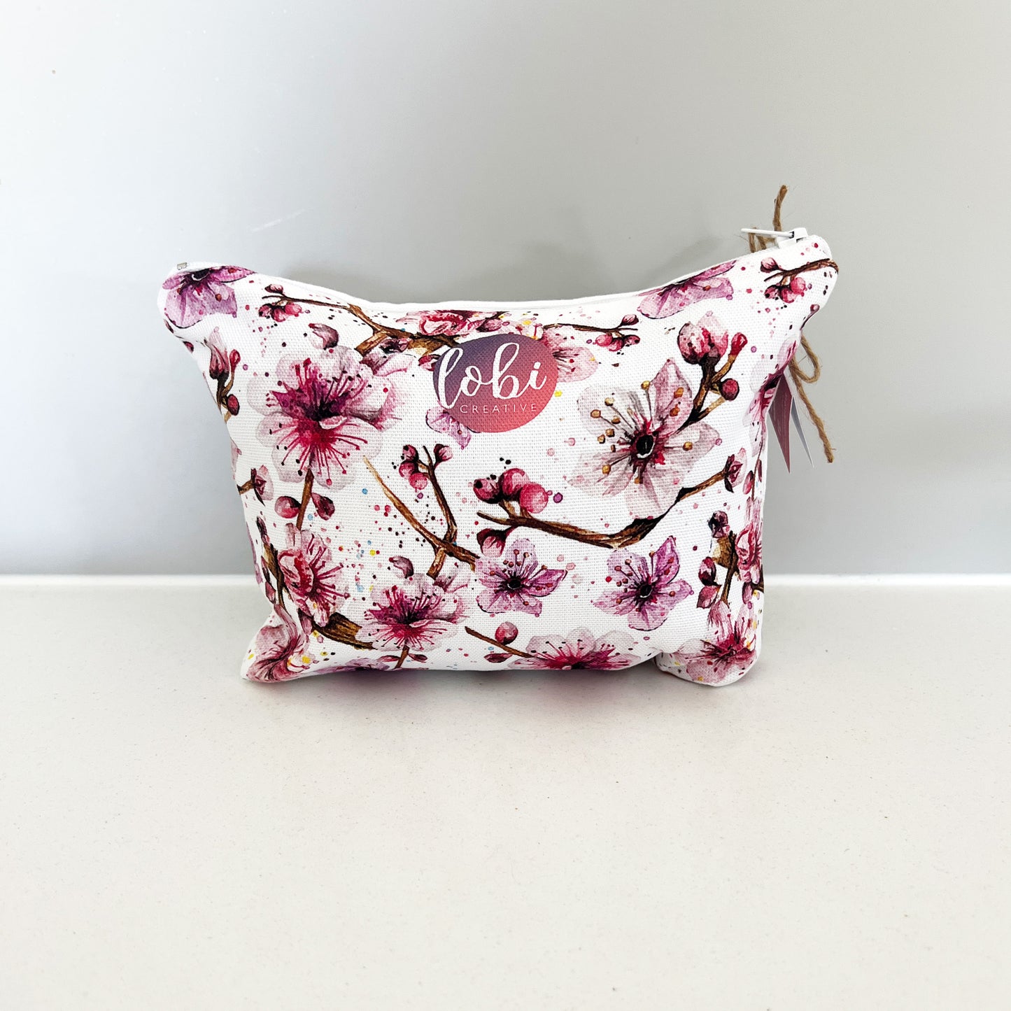 Watercolour Blue Tits & Blossom Cotton Makeup Bag